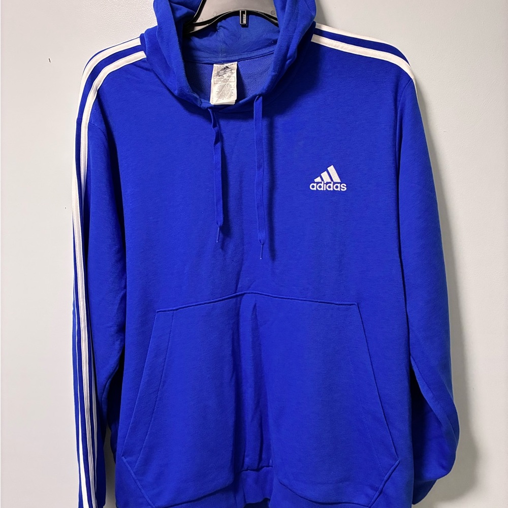 Adidas Blue Hoodie with White Stripes French Terry 2XL